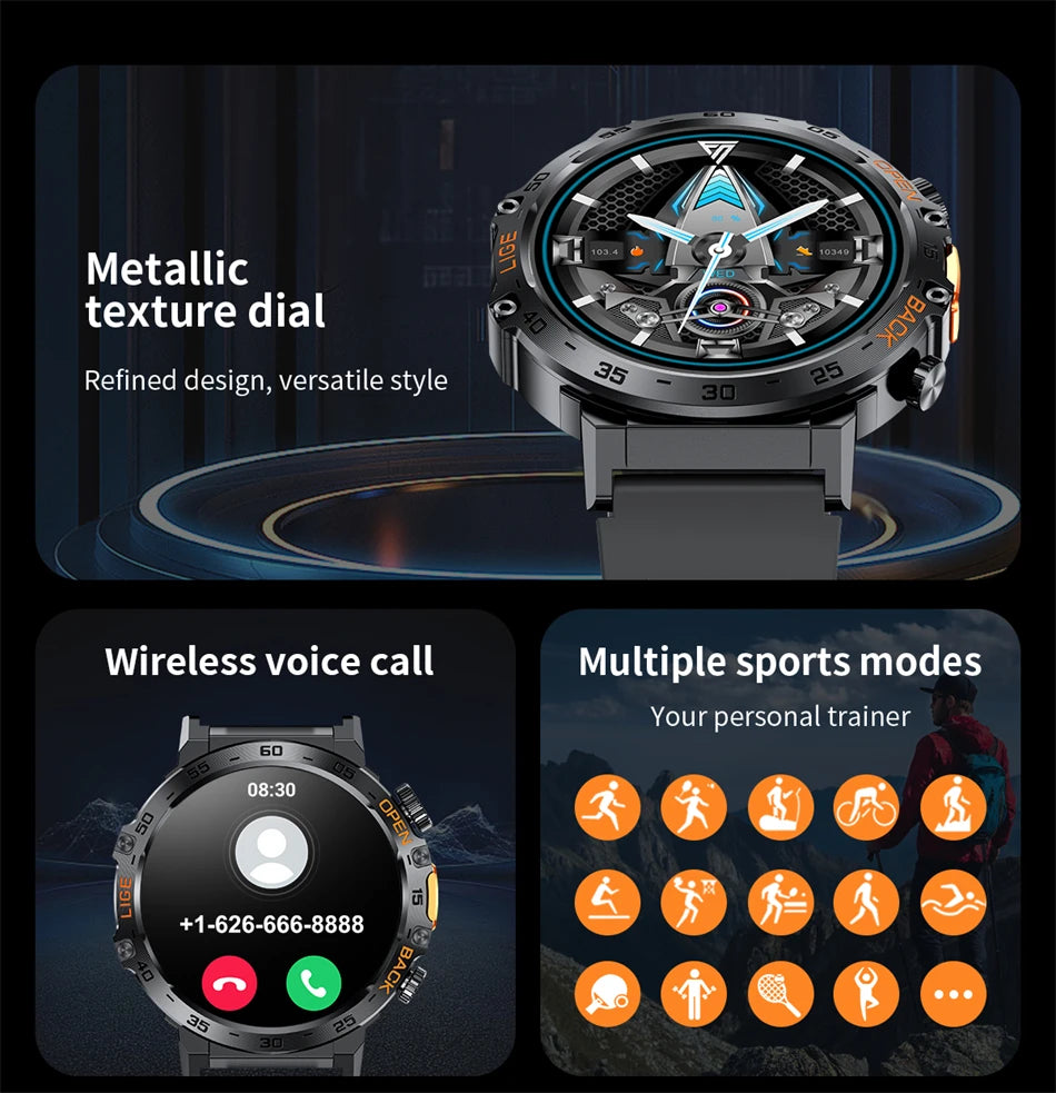 LIGE 2025 montre intelligente hommes Sport montres lampe de poche LED 360*360 Ultra HD écran étanche Fitness Bluetooth appel hommes Smartwatch