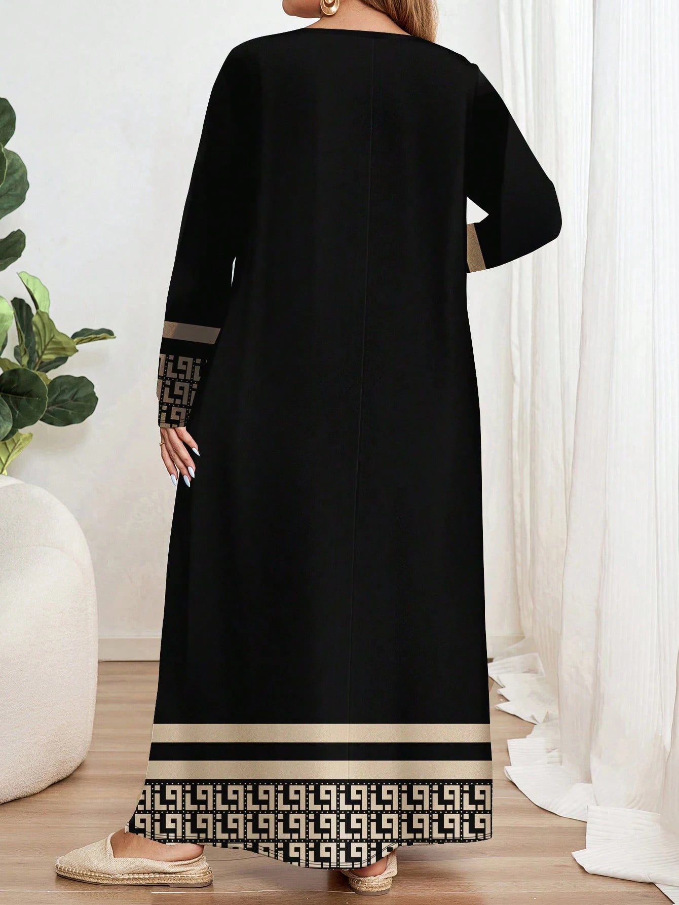 Robe à manches longues et col rond pour femmes, grande taille, mode ethnique, imprimé géométrique