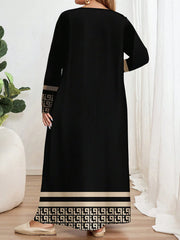 Robe à manches longues et col rond pour femmes, grande taille, mode ethnique, imprimé géométrique
