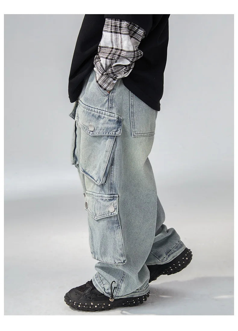 Jean ample à jambes larges pour garçons, pantalon de travail pour enfants moyens et grands, coupe confortable, printemps-automne