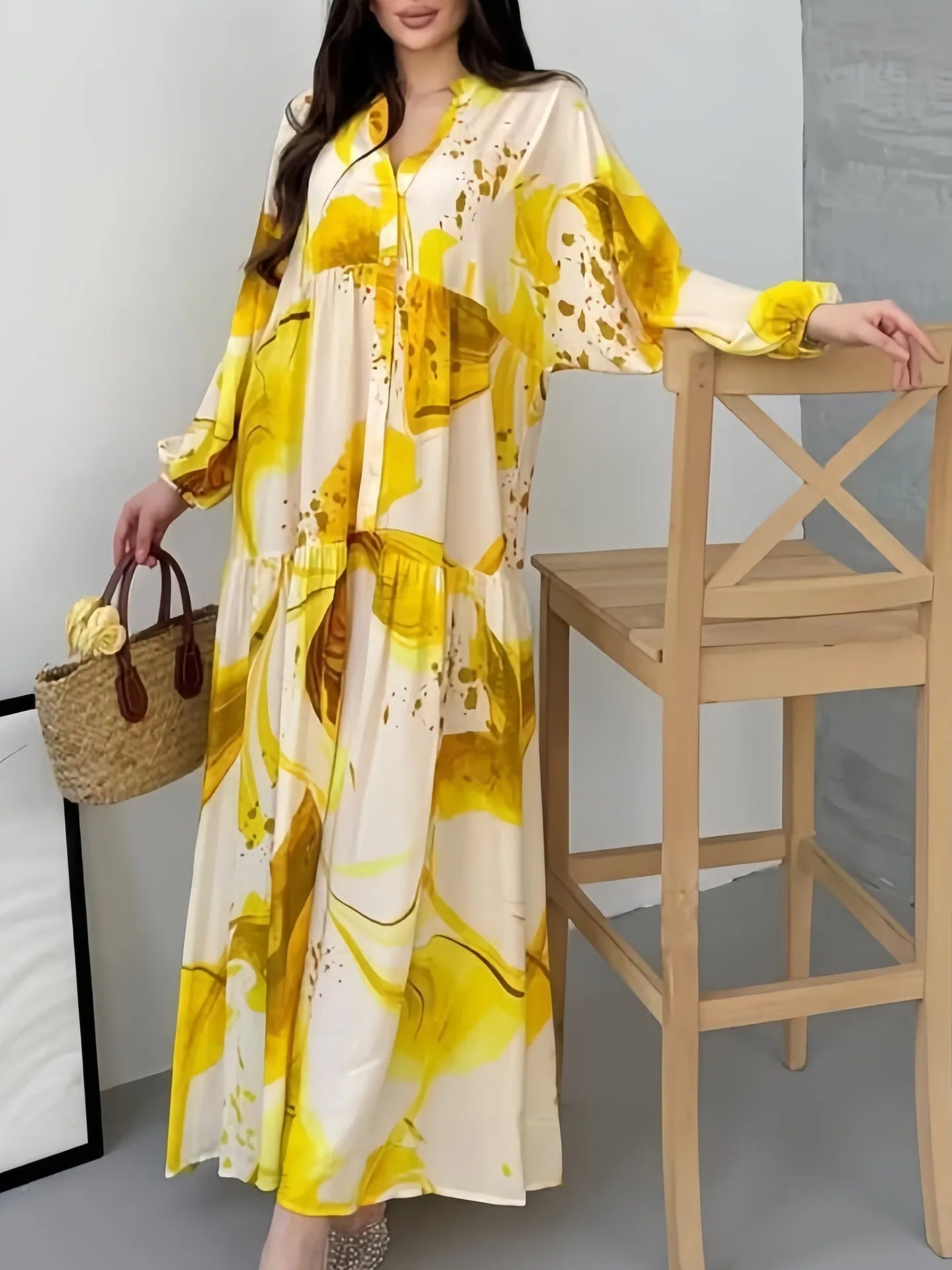 Eid Women's Abaya Dress, Muslim Loose Buttoned Dubai Dresses, Largos Long Dresses, Caftan, Arabic Party Dress, Caftan Jalabiya, Ramadan Dress