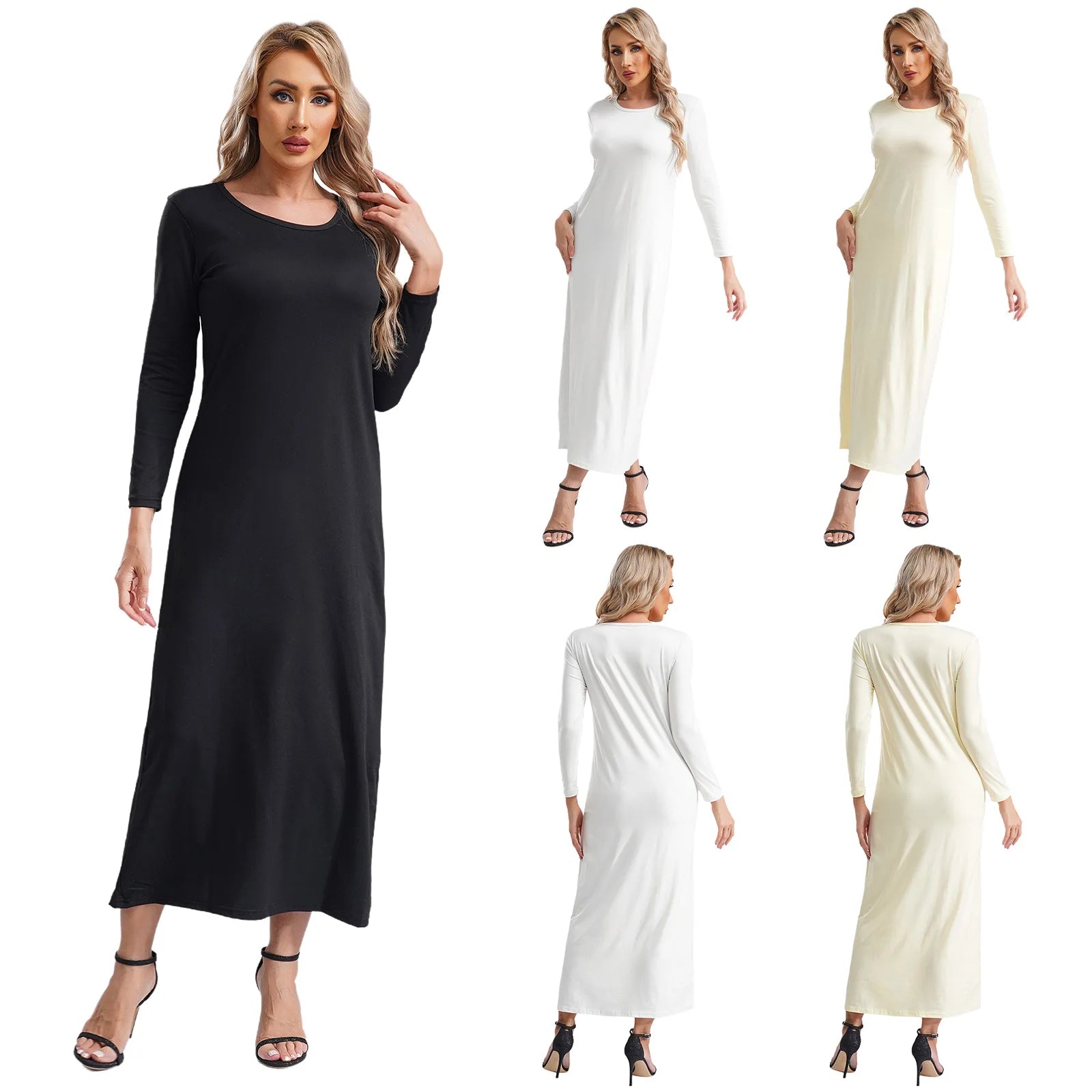 Femmes Abayas robe arabe islamique à manches longues prière musulmane dubaï caftan longues Robes ample basique Maxi robe longue dubaï caftan