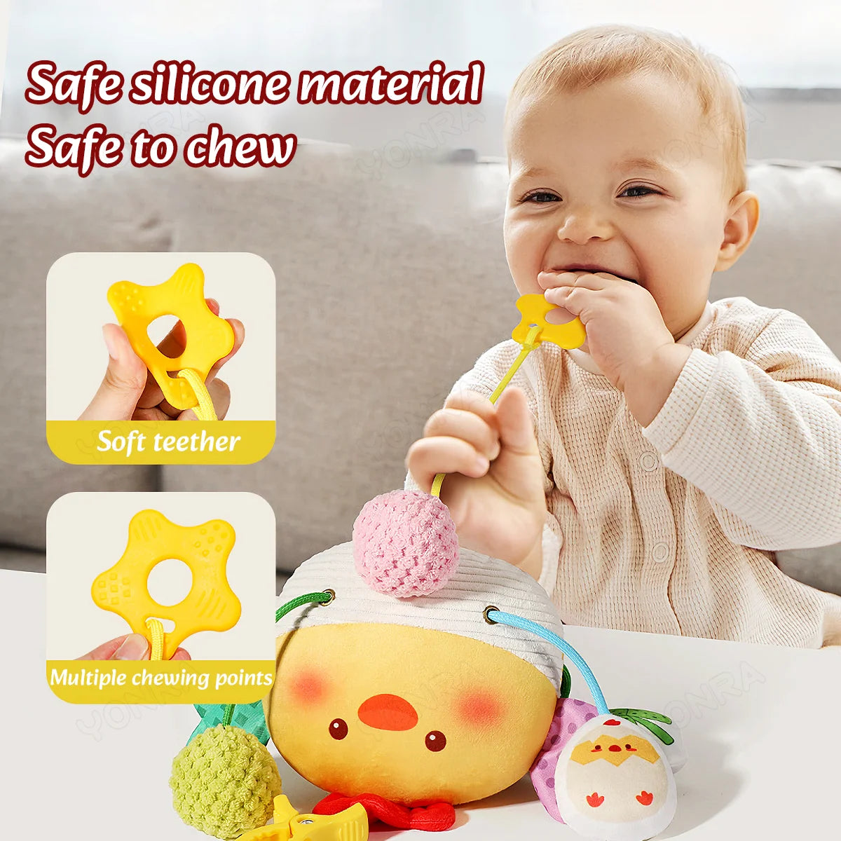 Jouets mentaires oriels de ficelle de nervure en peluche avec hochet, jouets Montessori pour bébés, tout-petits, berceaux, cadeaux d'anniversaire, jouets de voyage
