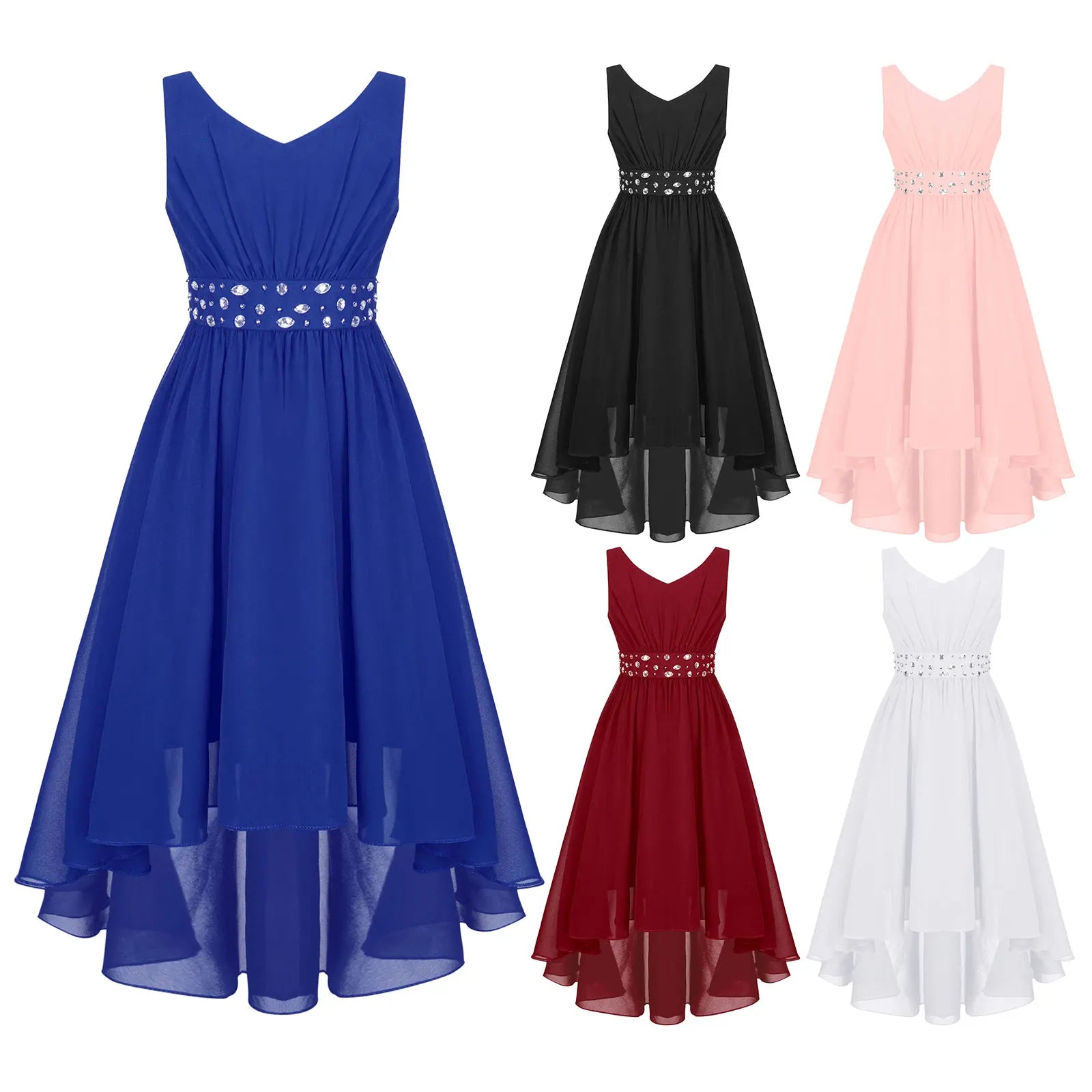 Robe perlée pour filles, élégante, brillante, rose, pour adolescentes, pour cérémonie de première Communion, ourlet Hi-Lo, fleur de demoiselle d'honneur