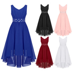 Robe perlée pour filles, élégante, brillante, rose, pour adolescentes, pour cérémonie de première Communion, ourlet Hi-Lo, fleur de demoiselle d'honneur