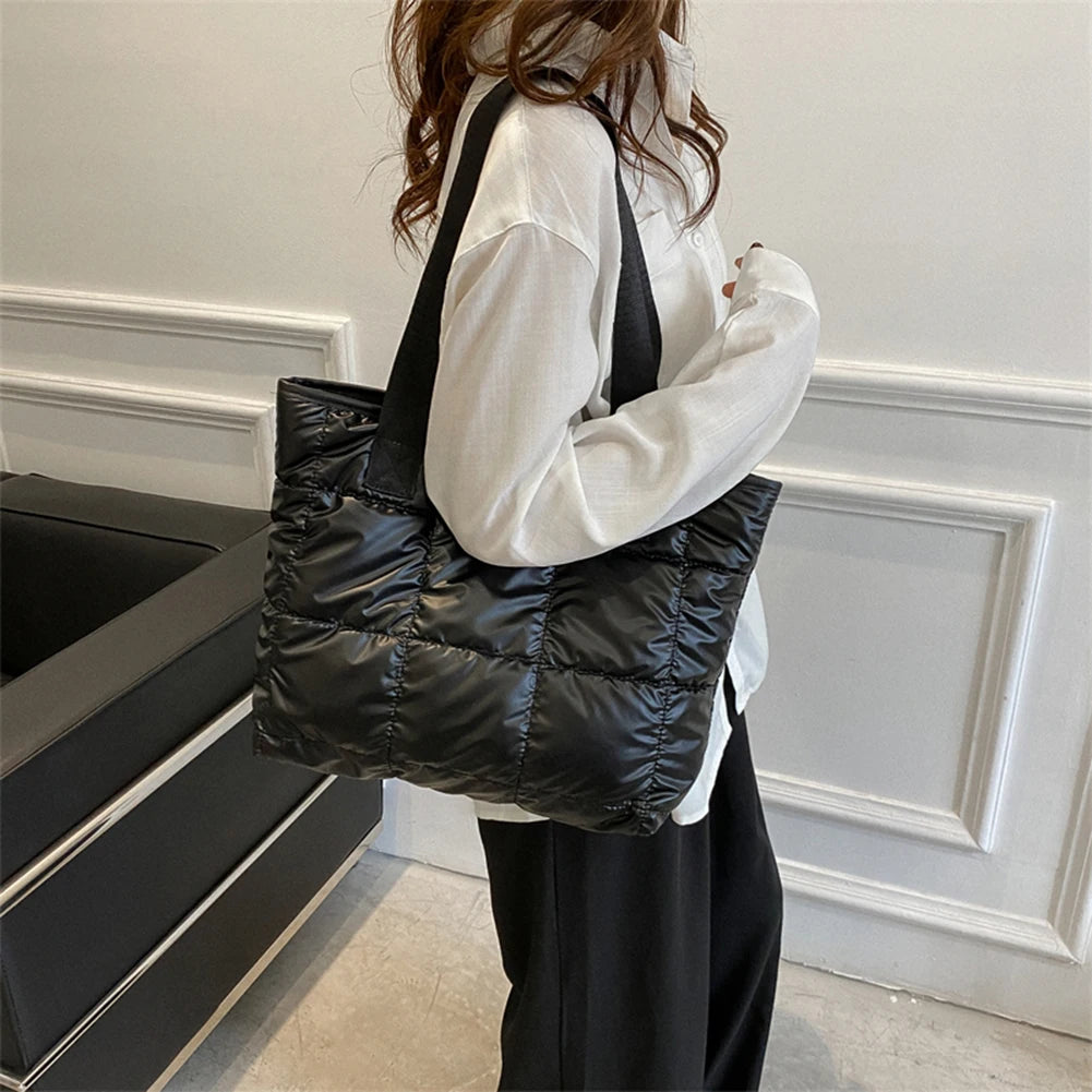 Mode femmes sac fourre-tout grande capacité coton rembourré dames fourre-tout sacs à main losange sac à provisions matelassé solide pour les voyages de loisirs