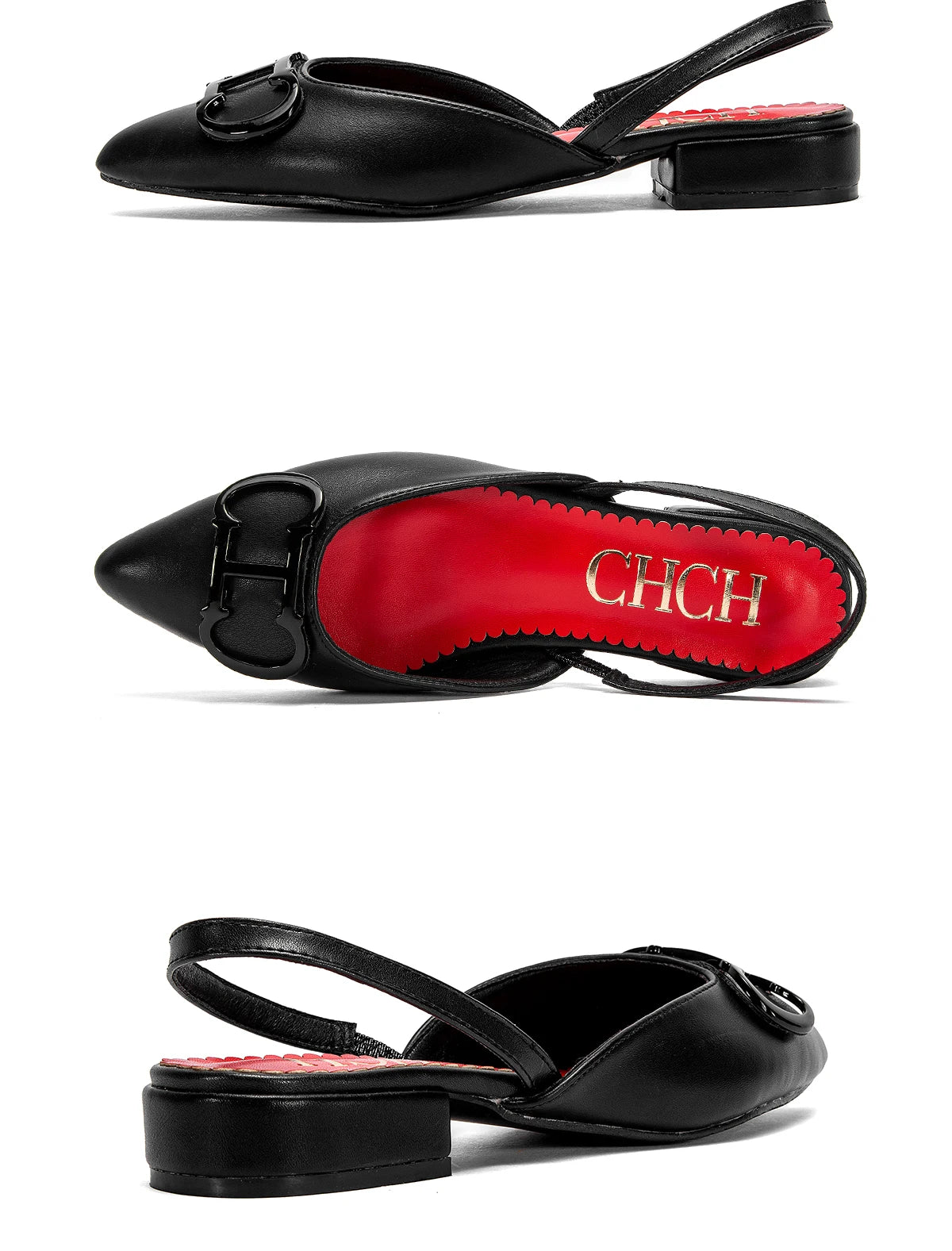 CHCH-Women's pointed flat-toe loafers, simple black sandals, business shoes, new, 2024