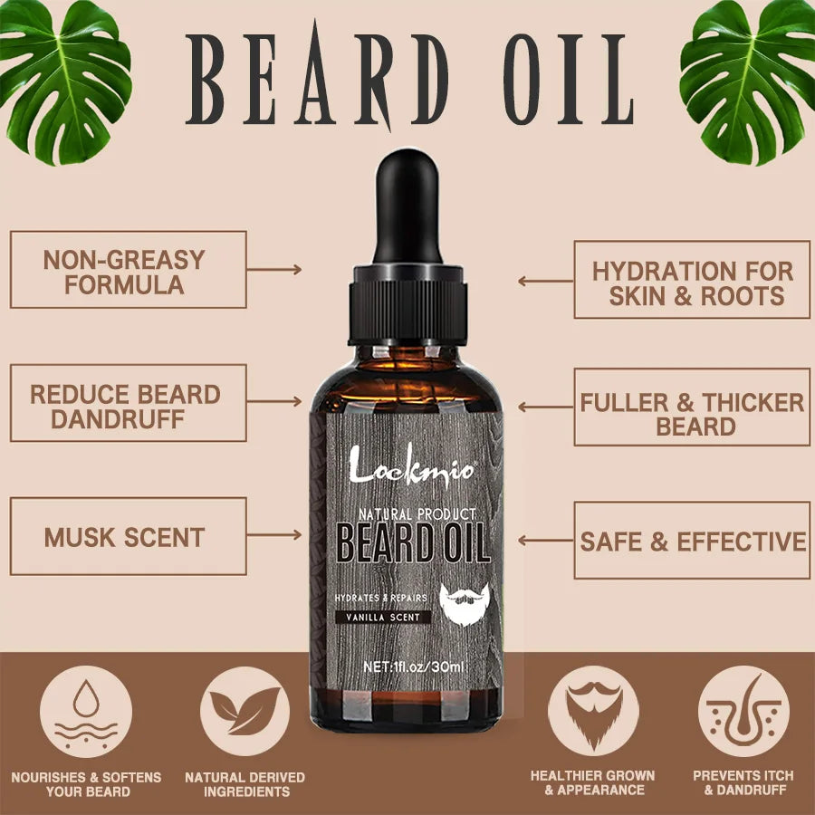 30ml 4 pièces ensemble d'huile de barbe parfumée produit moustaches hydratant croissance brillance lisse moustache adoucir renforcer l'huile de barbe pour hommes