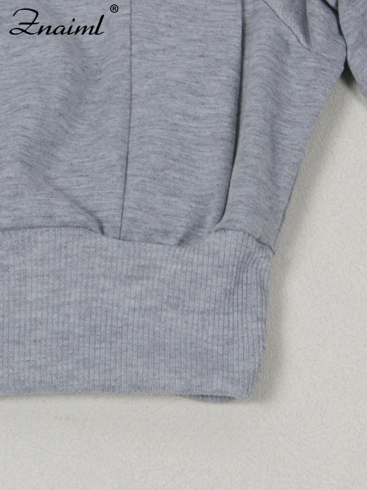 Znaiml gris tenue femmes Sport deux 2 pièces hiver sweat à capuche hauts et pantalons à jambes larges survêtement Streetwear Sportsuit 2025