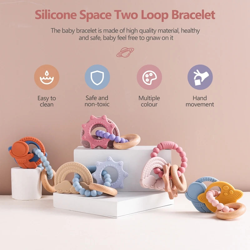 Anneau de dentition en Silicone pour bébé, 1 pièce, sans BPA, Bracelet en Silicone, feuille, jouets de dentition, anneau en bois, dent d'allaitement, jouets cadeaux pour nouveau-né