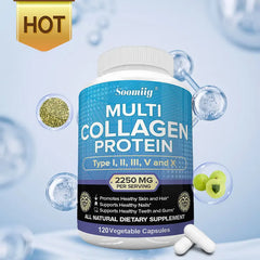 Multi-collagen capsules for men and women – Type I, II, III, and VX hydrolysates for skin, hair, nails, bones, joints, nutrition, and professional use 