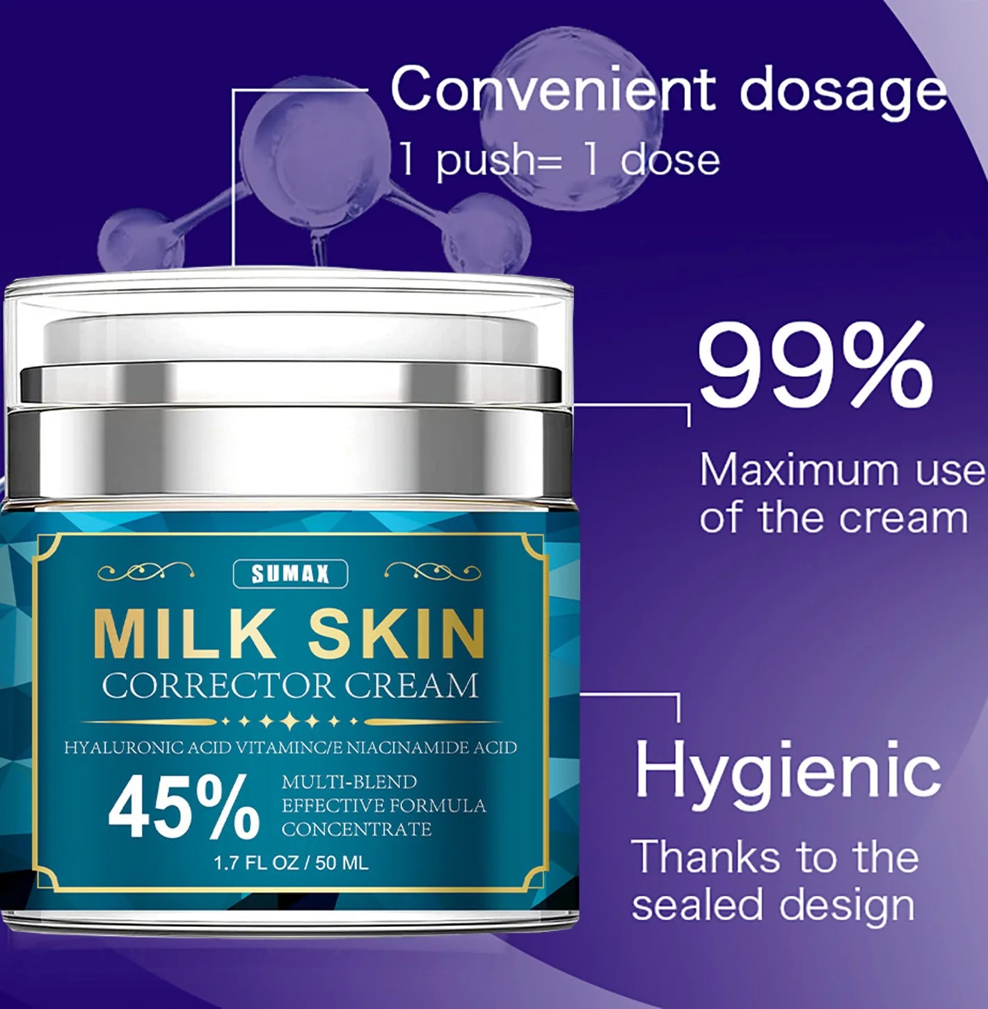 Sumax-Crème pour le visage au collagène de rétinol, soin hydratant à l'acide hyaluronique, raffermissant et éclaircissant à 5%, 50ml
