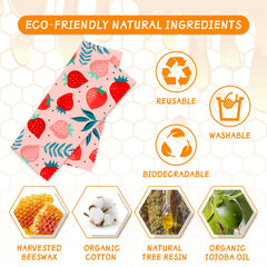 Beeswax Food Wrap 3-Piece Set, Reusable Eco-Friendly Organic Cotton Wax Fabric, Household Plastic Wrap Replacement, Washable Lemon Pattern