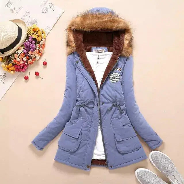 Veste d'hiver longue en coton épais pour femme, manteau à grand col en fourrure avec doublure polaire, coupe ample, vêtements d'extérieur en coton, B-44465