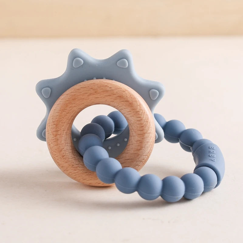 Anneau de dentition en Silicone pour bébé, 1 pièce, sans BPA, Bracelet en Silicone, feuille, jouets de dentition, anneau en bois, dent d'allaitement, jouets cadeaux pour nouveau-né