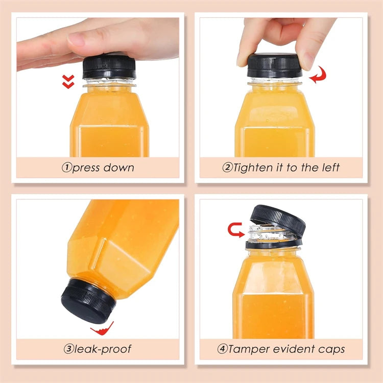 Bouteilles de jus de 500ML avec bouchons, bouteilles vides transparentes réutilisables avec entonnoir à brosse et étiquettes pour smoothies et autres boissons YY177