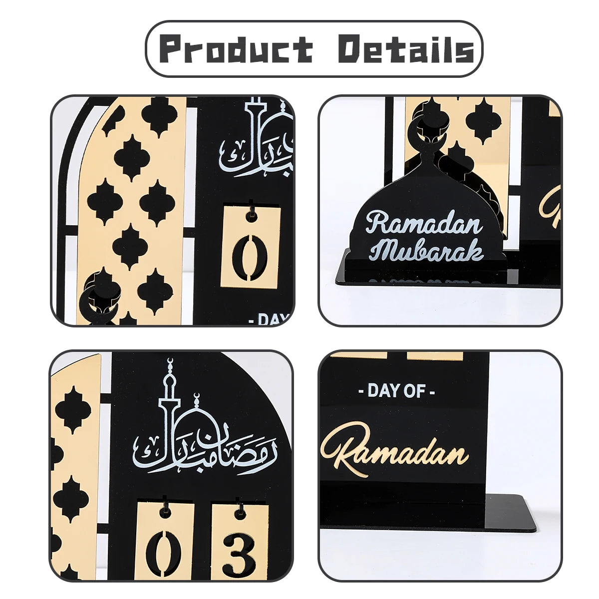 Calendrier de compte à rebours en acrylique pour Ramadan, ornements, cadeaux Eid Mubarak, décor pour la maison, fournitures de fête musulmane islamique 2025 Kareem