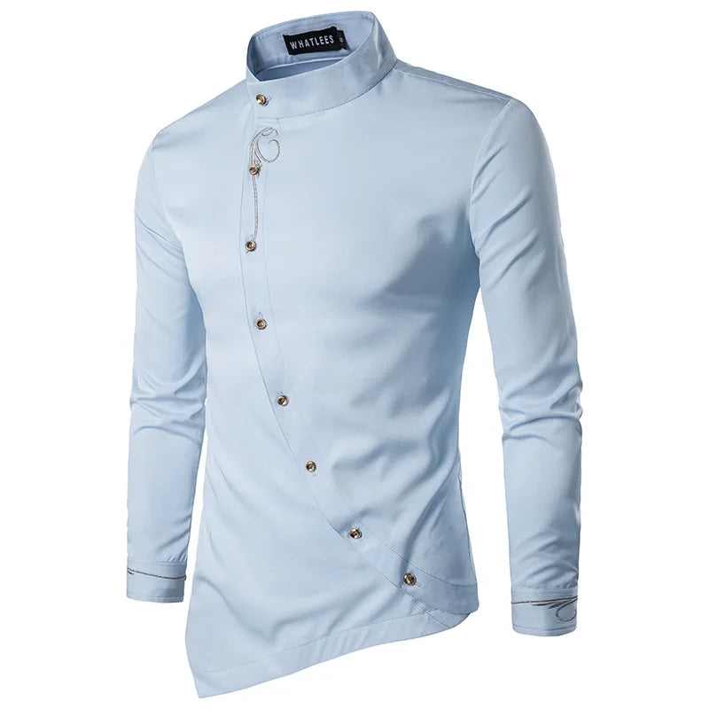 Gothic Men's Shirts, Irregular Button Shirts, Elegant Embroidery, Social Dress Shirt, Men's Streetwear Clothing, Tops