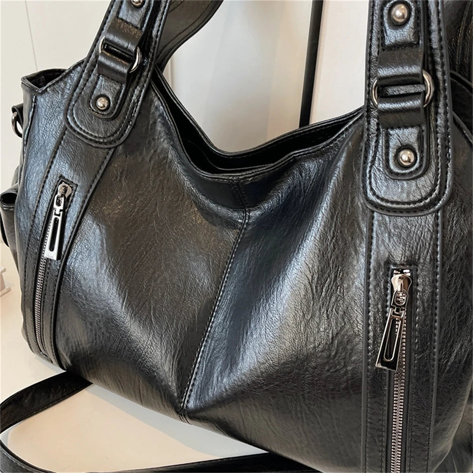 Sac à Main de Grande Capacité en Cuir Souple Hobos pour Femme, Grand Fourre-Tout de Style, Sacoche de Shopping