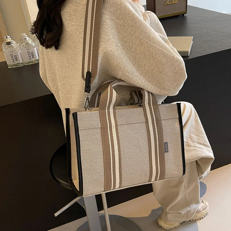 sac de luxe femme sac a mains femme sac bandouillère femme Sacs à main en tissu de lin pour femmes, sac à bandoulière rayé de grande capacité, sac fourre-tout de shopping, dernier document uni, lancé, qualité, 2024