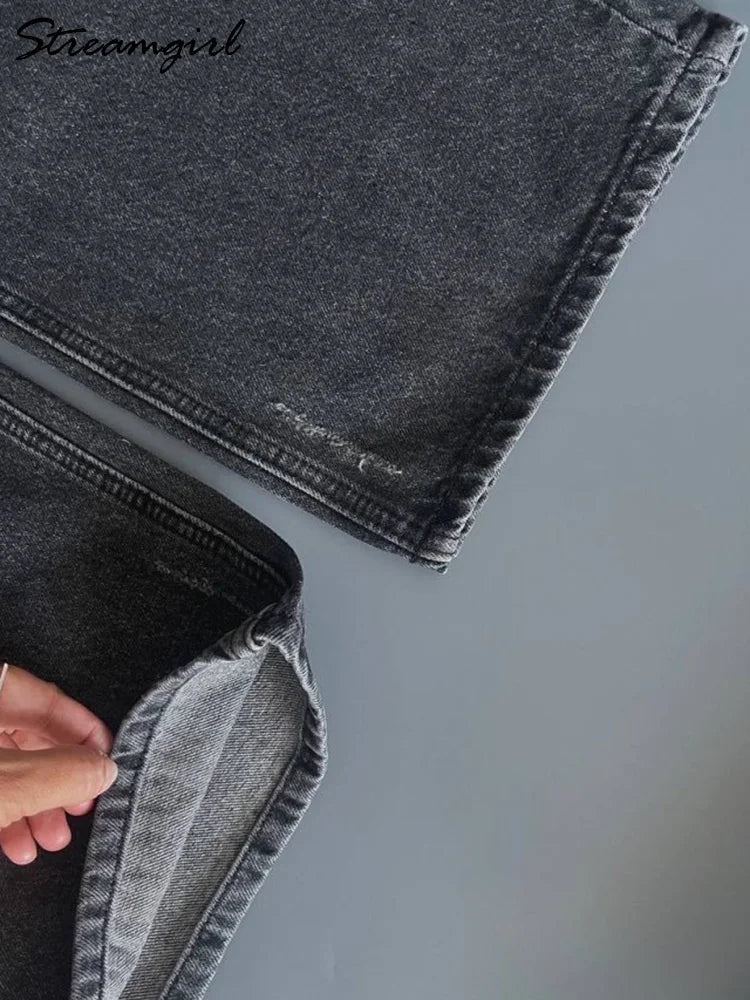 Jean bleu femmes taille haute 2025 ample décontracté petit ami jean Long pour le travail dames Simple jambe droite Denim pantalon pour les femmes