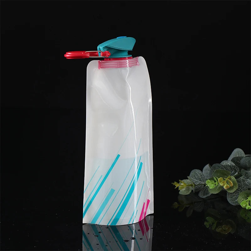 Bouteilles d'eau pliables, bouteille d'eau de voyage Flexible et réutilisable, pochette d'eau en plastique, flacon souple, sac d'eau avec mousqueton