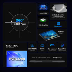 CHUWI MiniBook X ordinateur portable tablette 2 en 1 Intel N150/N100 10.51 "FHD IPS écran 16GB/12GB RAM LPDDR5 512G SSD Windows 11 ordinateur portable
