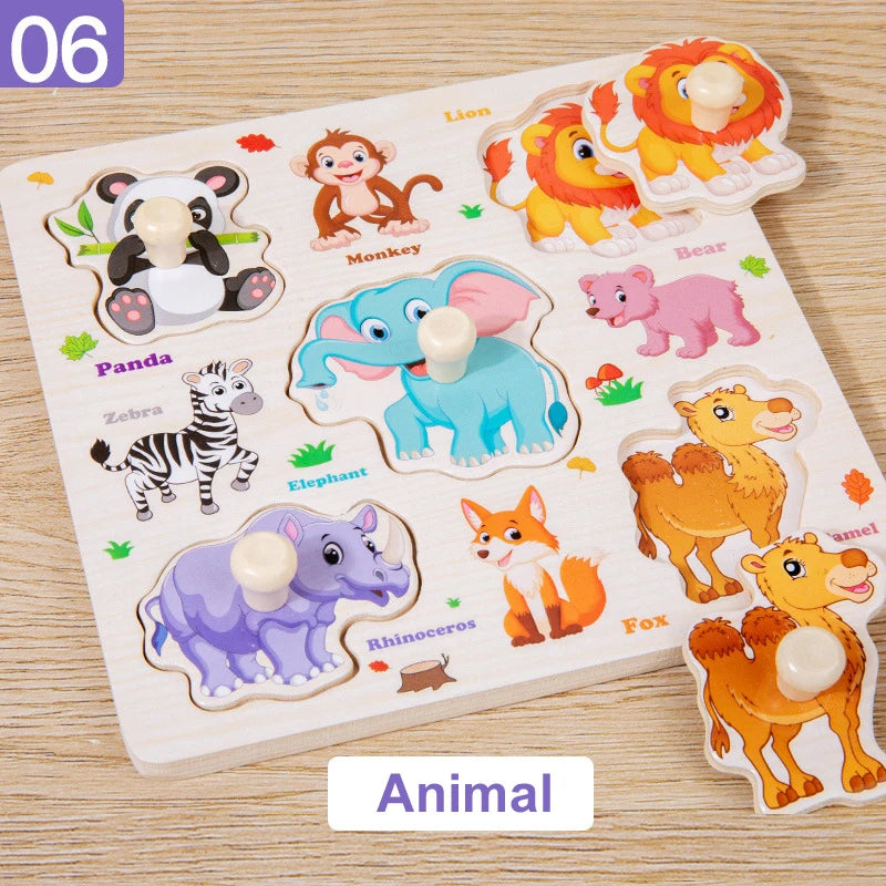 Jouets Montessori pour bébé, Puzzle 3d en bois, dessin animé, Intelligence animale, jouets éducatifs d'apprentissage précoce pour enfants