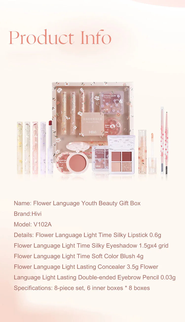 Ensemble de beauté 8 pièces avec rouge à lèvres, correcteur, fard à paupières, sourcils et fard à joues