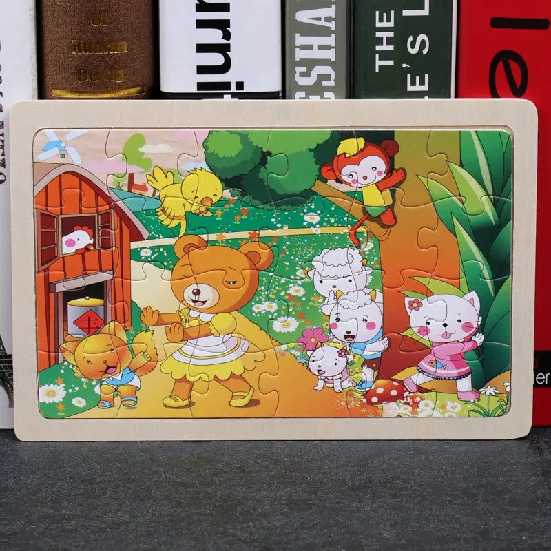 Nouveau 24 pièces Puzzles en bois enfants dessin animé Animal bois Puzzle jouets d'apprentissage éducatif précoce pour enfants cadeau