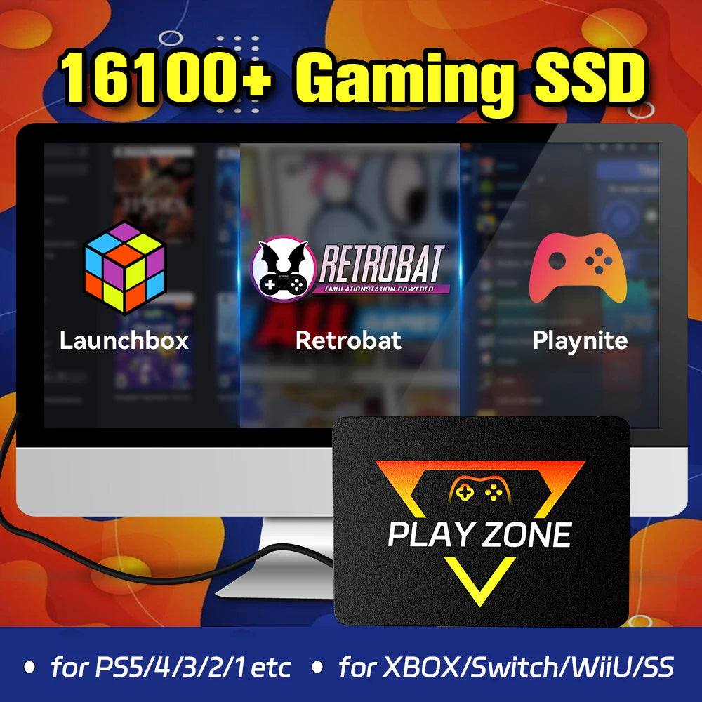 Play Zone 1T jeu SSD pour PS5/PS4/PS3/PS2/Switch/Xbox/WIIU 80 + émulateurs boîte de lancement & Retrobat & Playnite 16191 jeux pour PC/ordinateur portable