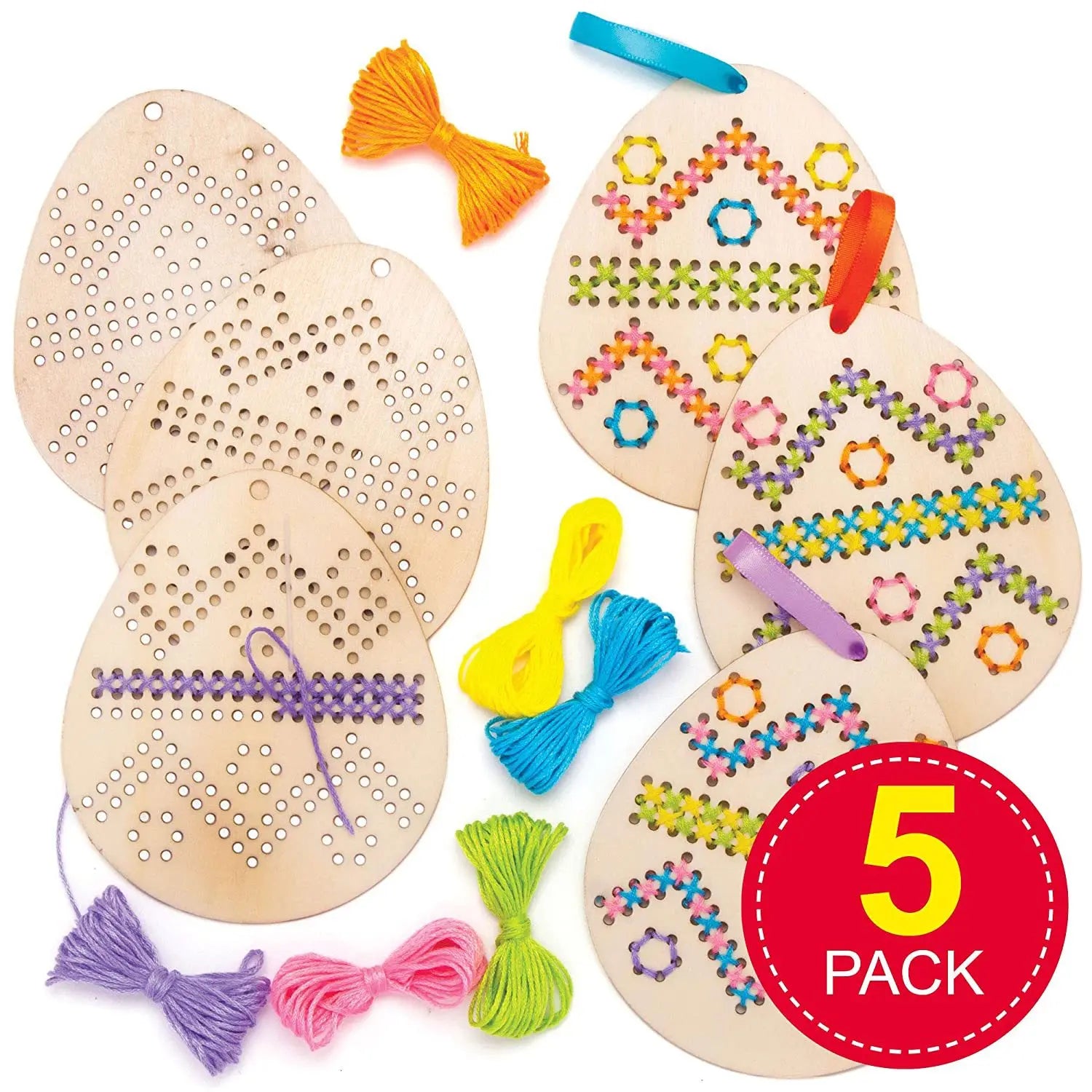 DIY embroidery kit, Easter egg embroidery craft set, children's wooden craft, children's sewing project for Easter decorations