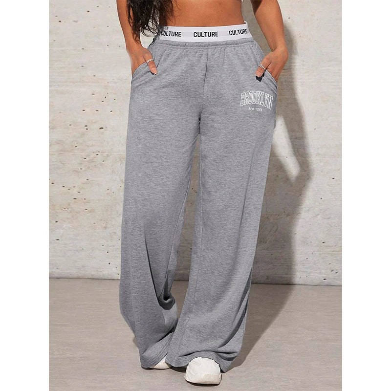 Pantalon femme lettre imprimé décontracté ample femme pantalon large pantalon de survêtement mode femme pantalon de traînée