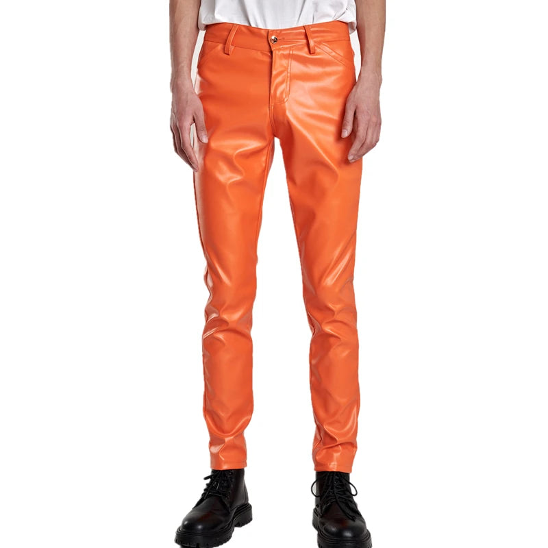 Pantalon en cuir PU pour hommes, Slim, à la mode, rouge, bleu, noir, gris, blanc, nouvelle collection 2024