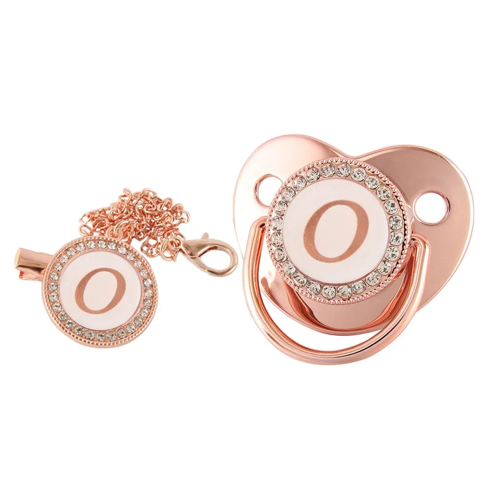 26 lettres bébé attache-sucette or Rose Bling porte-sucette Silicone sucette mamelon factice bébé douche cadeaux
