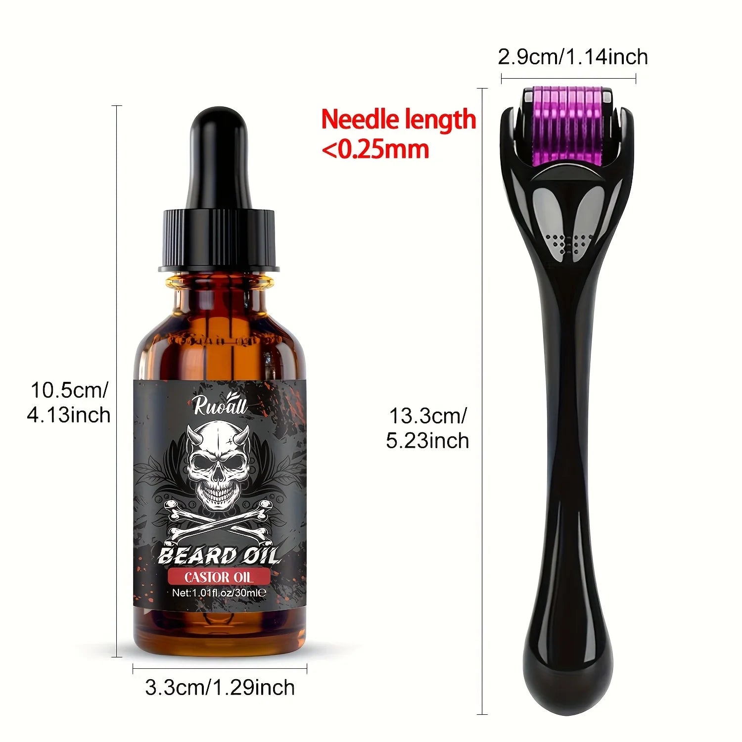 Huile essentielle de barbe riche en huile de ricin, croissance de la barbe et toilettage adoucir nourrir soin de la barbe rouleau longueur d'aiguille inférieure à 0,25 mm