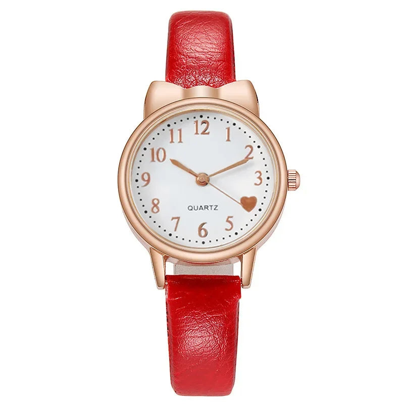 Nouvelle mode enfants amour cadran numérique enfants montre ensemble bracelet en cuir montres à Quartz enfant filles horloge enfants cadeau montre (sans boîte)