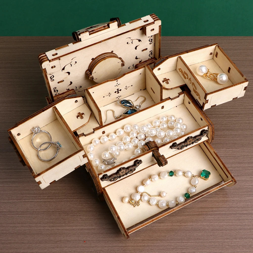 Boîte de rangement vintage en bois sculpté pour femme, puzzle 3D, boîte à bijoux classique, exquis, cadeau d'anniversaire, cadeau de Noël