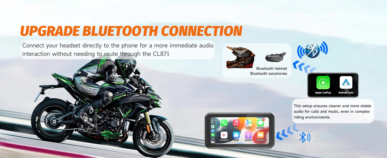 GPS moto avec écran tactile 6,25" – CarPlay sans fil et Android Auto, étanche, Plug & Play