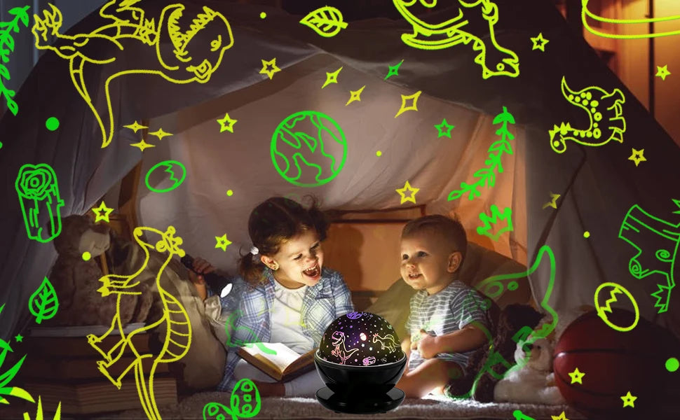 Veilleuse pour enfants dinosaure chambre décor pour garçons LED galaxie projecteur Rotation lampe de nuit projecteur ciel lumières cadeaux de noël