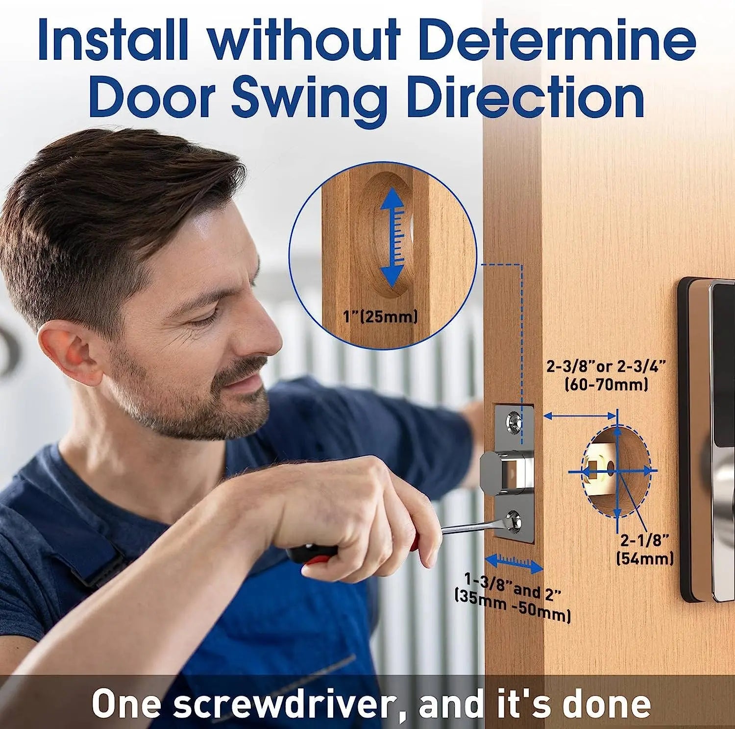 Serrure intelligente avec mot de passe, serrure de porte d'entrée sans clé avec claviers à écran tactile, facile à installer, déverrouillage par application, 50 codes utilisateur