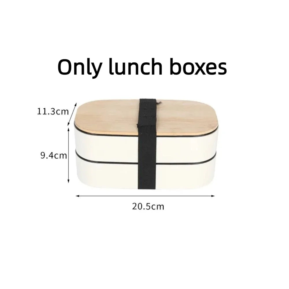 Boîte à Déjeuner Synchronisée avec Couvercle en Bois pour Pique-Nique, Micro-ondes, Bento Japonais, Portable, Double Couche, Récipient Alimentaire pour Enfants, 1200ml