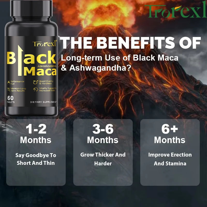 Pilules de Maca noires biologiques, 60 comprimés pour hommes, supplément améliorant, améliore la taille, l'endurance, favorise l'énergie saine