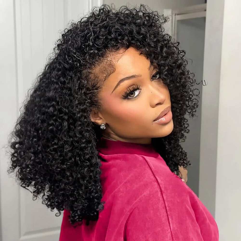 Demi-perruque cheveux humains crépus bouclés sans colle perruque cheveux humains prêt à porter 3 en 1 demi perruque avec cordon 250 densité bouclée demi-perruque