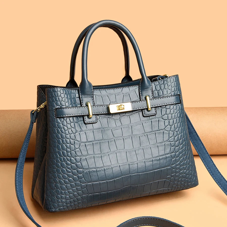 Famous brand women's handbags, high quality crocodile stripe three-piece designer shoulder bag/tote bag 