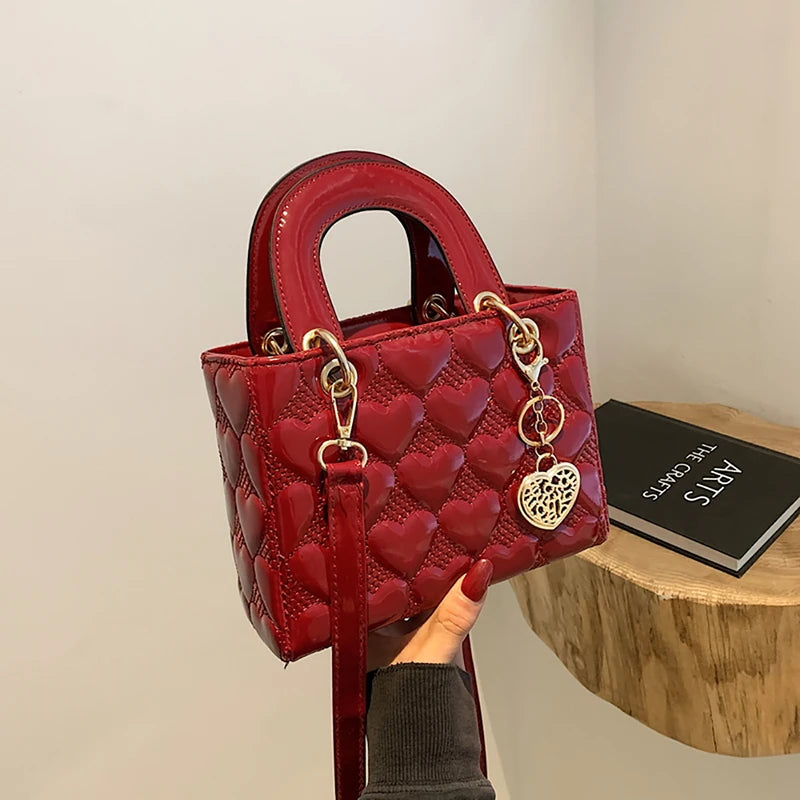 Red Love - Women's Patent Leather Handbag, Glossy Surface, High-End Design, Wedding Cuff Bag, Striking Shoulder Bag, New Fashion 