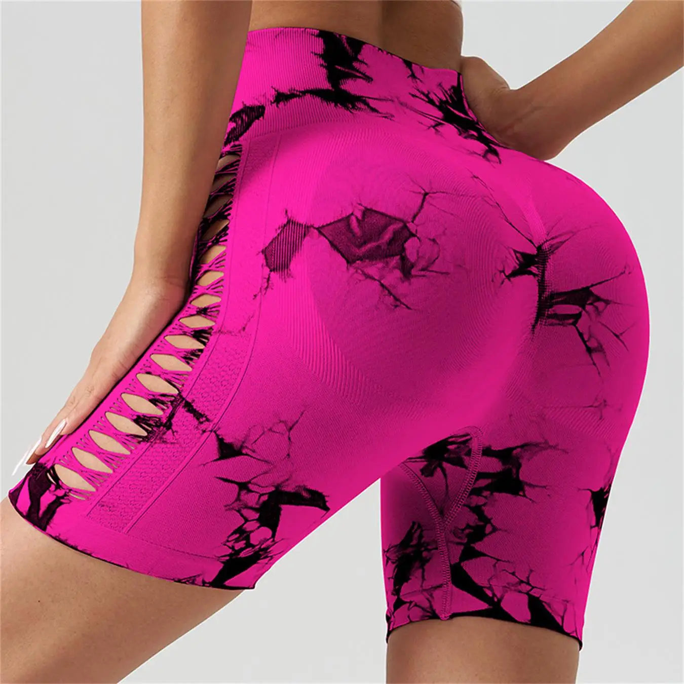 Pantalon de Fitness sans couture teint par nouage pour femmes, taille haute et levage des hanches, short serré de sport, course à pied, Sexy, pêche, Fitness, Yoga