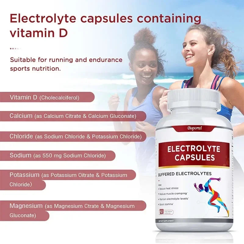 Capsules d'électrolyte - Soutient l'équilibre à l'électrolyte, soulage le stress, supplément de la nutrition sportive, améliore l'endurance, sans OGM