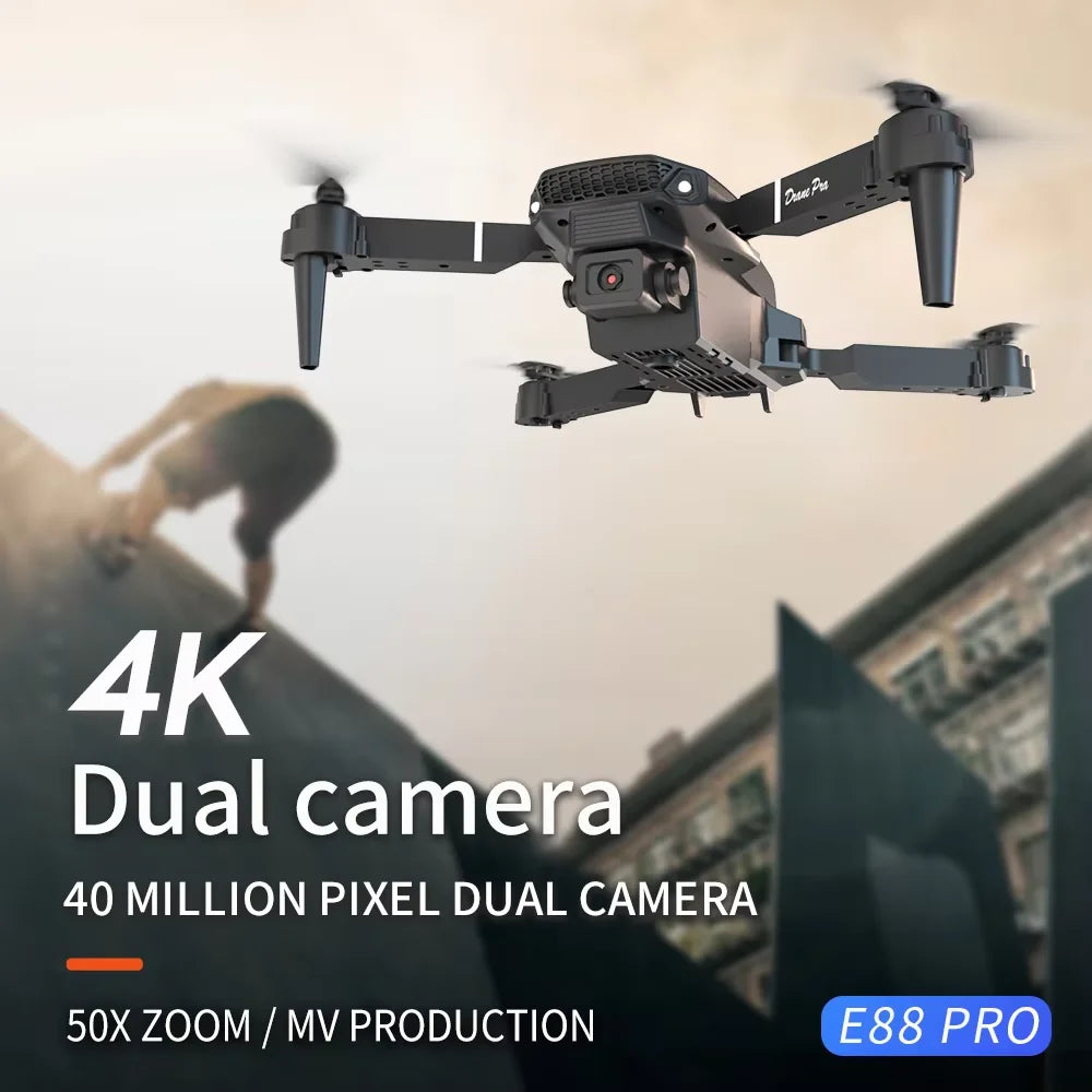 E88 4K Professional Drone, Wide-Angle HD Camera, WiFi FPV, Altitude Hold, Foldable RC Quadrotor Helicopter, Children's Toys (Camera Not Included)
