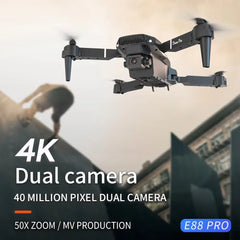 E88 4K Professional Drone, Wide-Angle HD Camera, WiFi FPV, Altitude Hold, Foldable RC Quadrotor Helicopter, Children's Toys (Camera Not Included)